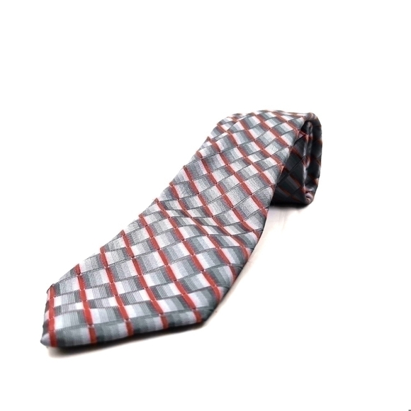 Apt 9 Red and Gray Polyester Modern Traditional Long Neck Tie Geometric Design - Picture 2 of 8